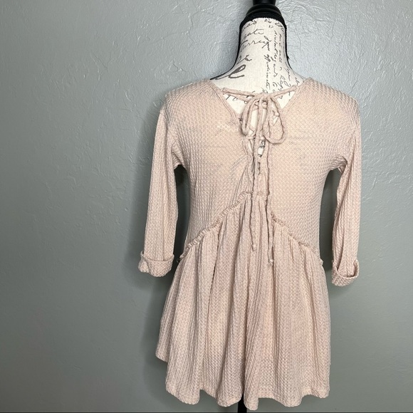 Sage Ava Waffle Textured Double V-Neck Babydoll Top - Picture 4 of 8